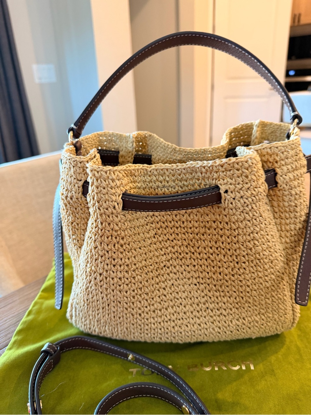 Like New Woven Straw Tote Bag with Brown Leather Trim - Picture 8 of 12